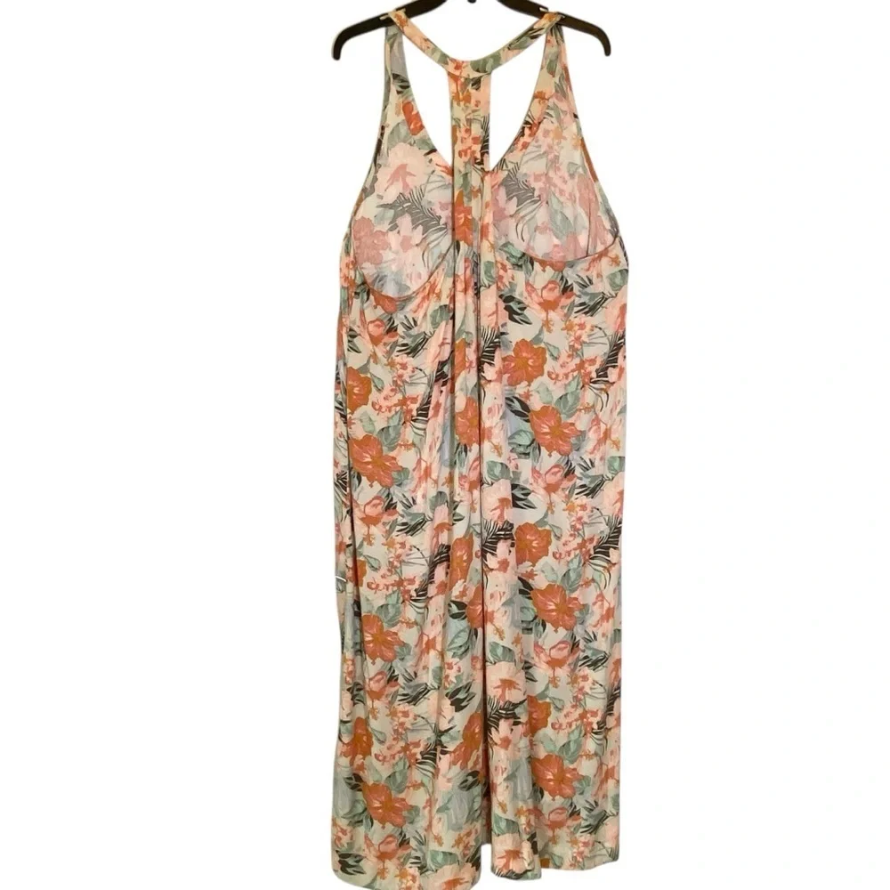 Natural Reflections Women plus XXL Orange Green Floral Halter style maxi dress